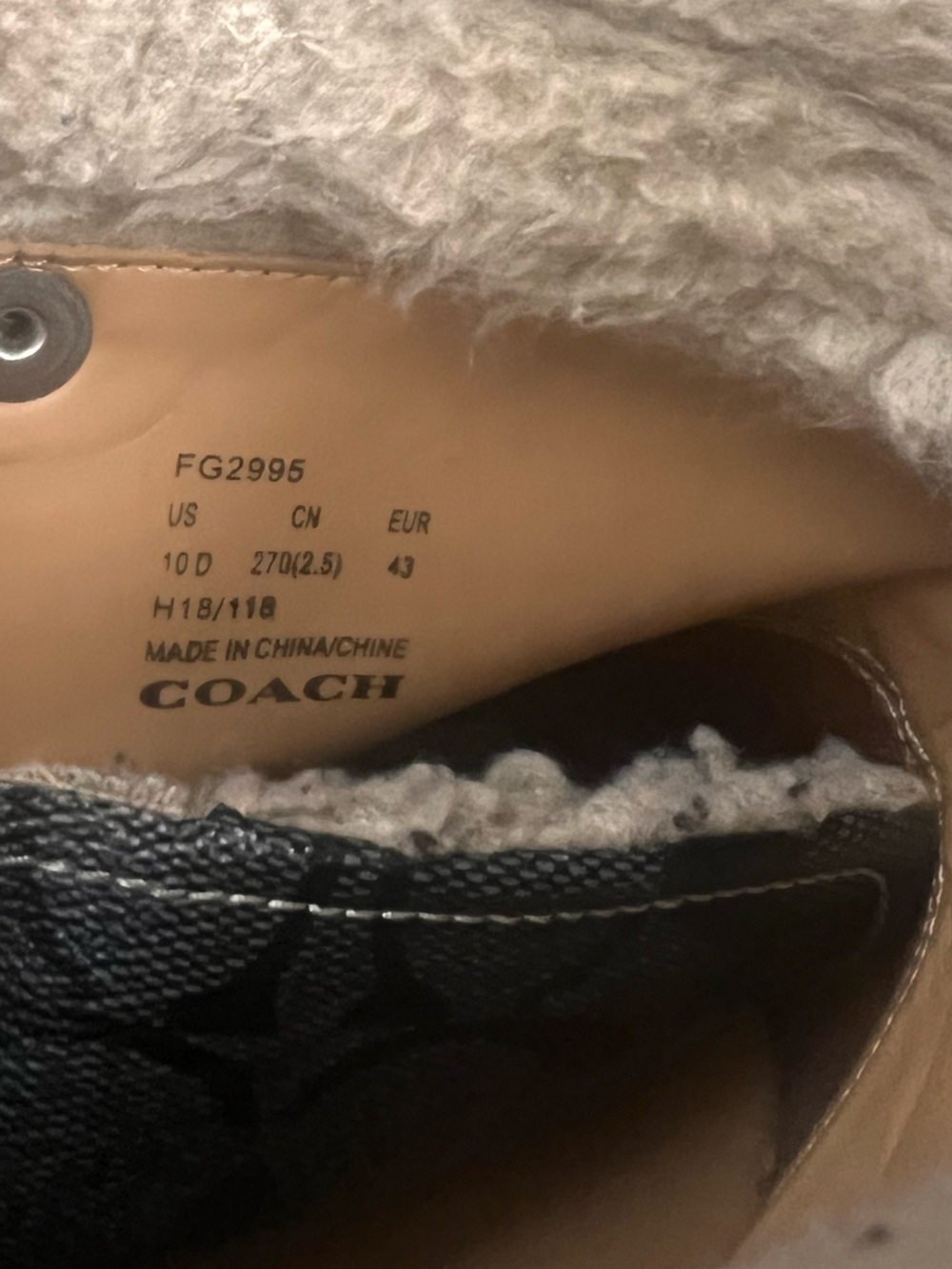 Coach Black Signature Leather and Brown Shearling-Trim Lace-Up Boots - Picture 3 of 3